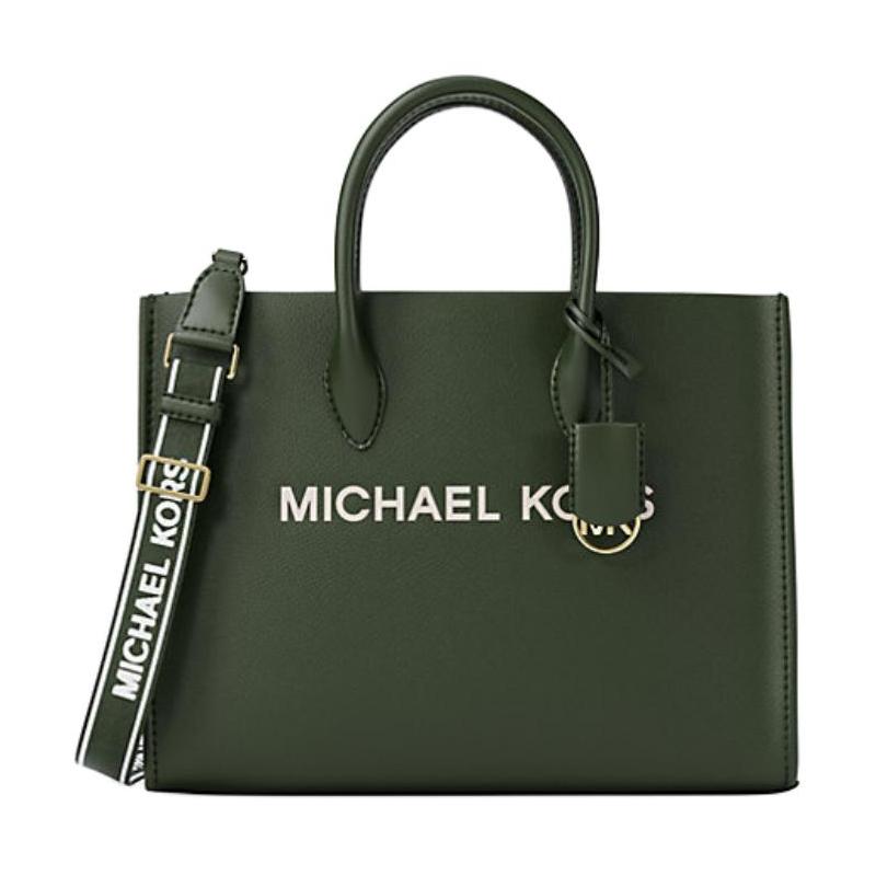 MICHAEL KORS Mirella Polished Logo Charm Tote Tote Shopping Bag Pebbled Leather Handbag Medium Women s Green зелёный