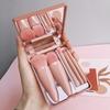 Compact Travel Makeup Brush Set 5 Pieces Portable Makeup Essentials with Synthetic Fiber Bristles with Mirror Case, Soft To the Touch