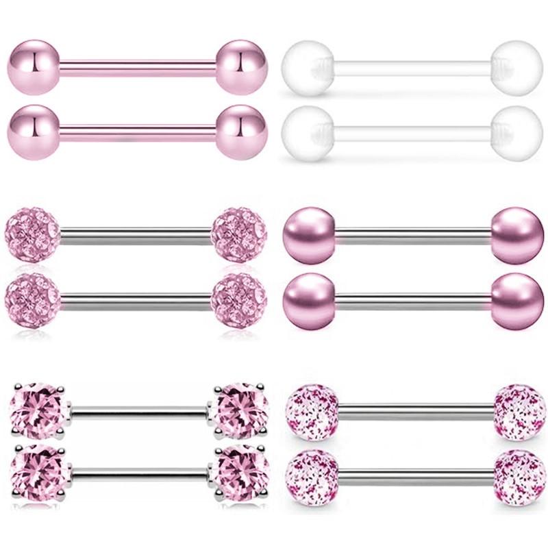 6 Par Kristall Bröstvårta Piercing Smyckeset För Kvinnor Hjärta Cz Bröstvårta Barbells Partihandel Glittrande Bröstvårta Ringar Paket Piercing Pezon Lote