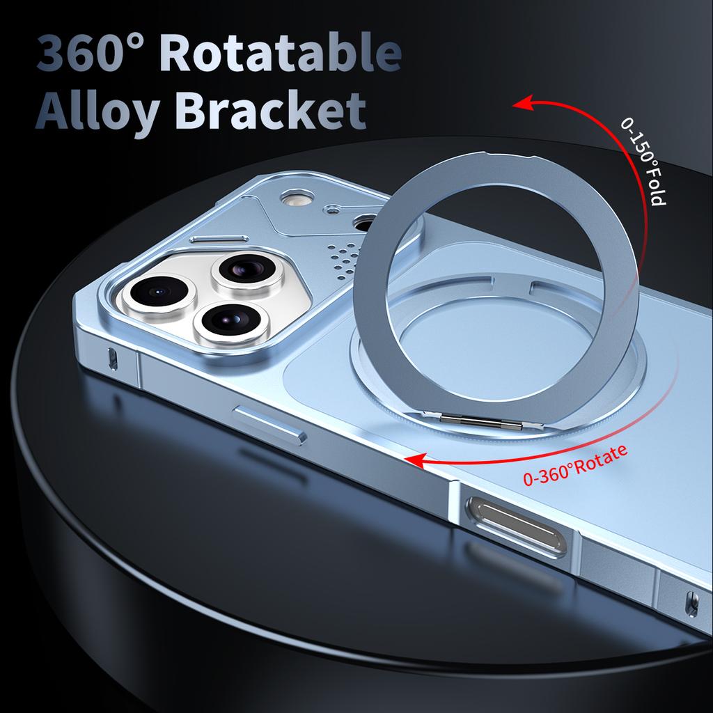 360° drehbarer magnetischer Ständer Aluminiumlegierung Mecha-Hülle für iPhone 18 Pro Max 17 16 15 für Magsafe Metall-Objektiv Schiebeabdeckung