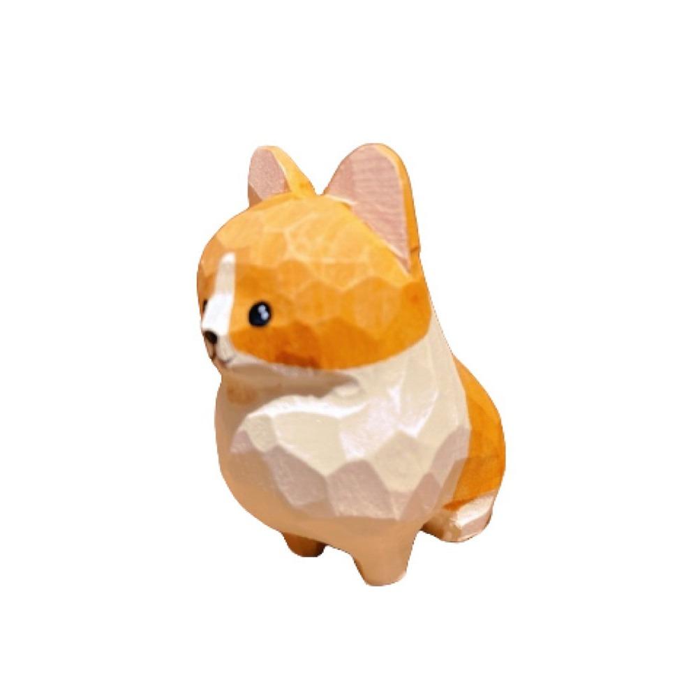 Home Desktop Decorations Handmade Wood Carving Dog Ornament Wooden Cute Handicrafts Puppy Sculpture Decoration Crafts