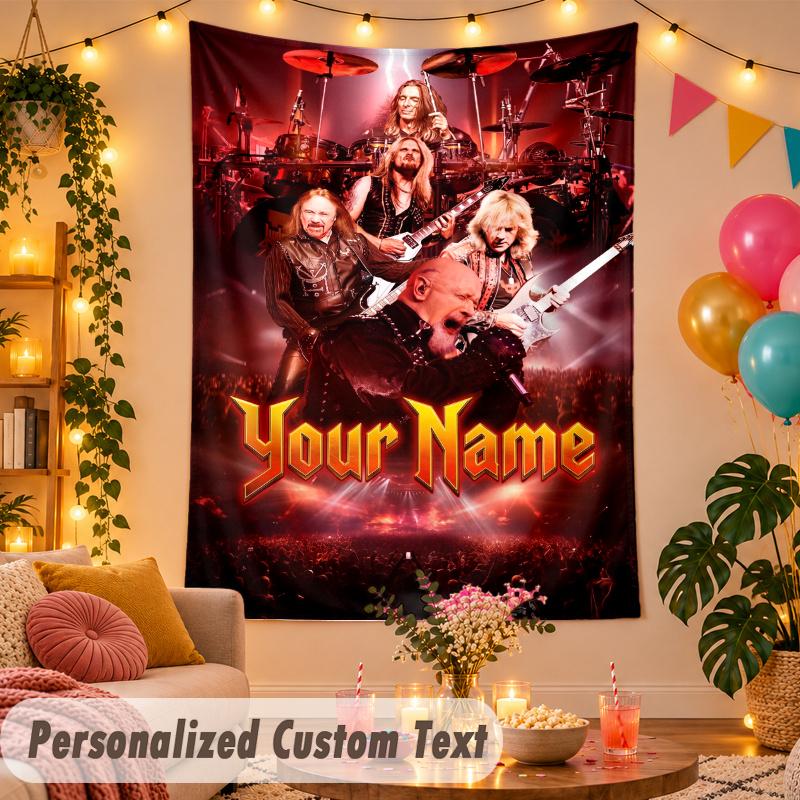 Arazzo da Parete Personalizzato Judas Priest Testo con Nome Personalizzato Poliestere Decorazione da Appendere Stanza di Casa