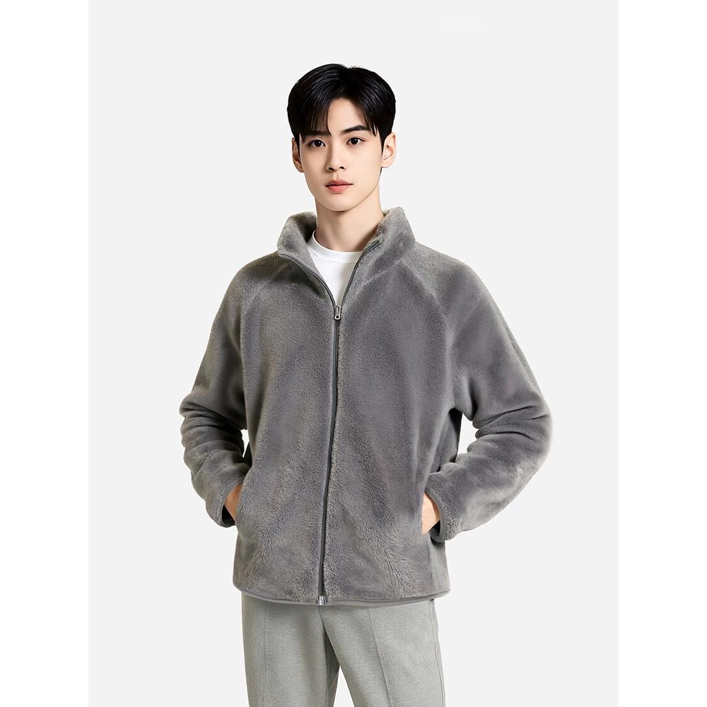 

Daiso [звичайний] Пухнастий Флісовий Худі з Довгим Рукавом на Блискавці Світло-сірий