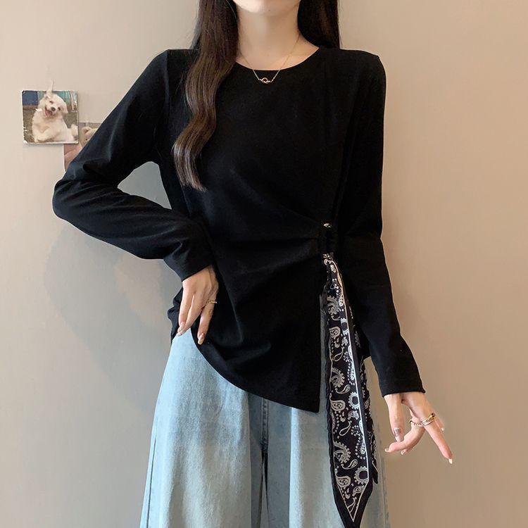 Designer Plus Size Long Sleeve Flowy T-Shirt for Women - Round Neck, Flattering Spring/Autumn Top