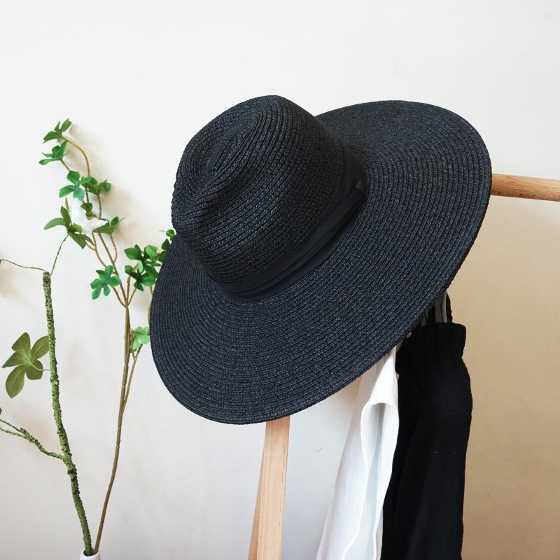European And American Big Brim Black White Panama Jazz Top Hat Men And Women Summer Sunshade Sunscreen Vacation Beach Straw Hat