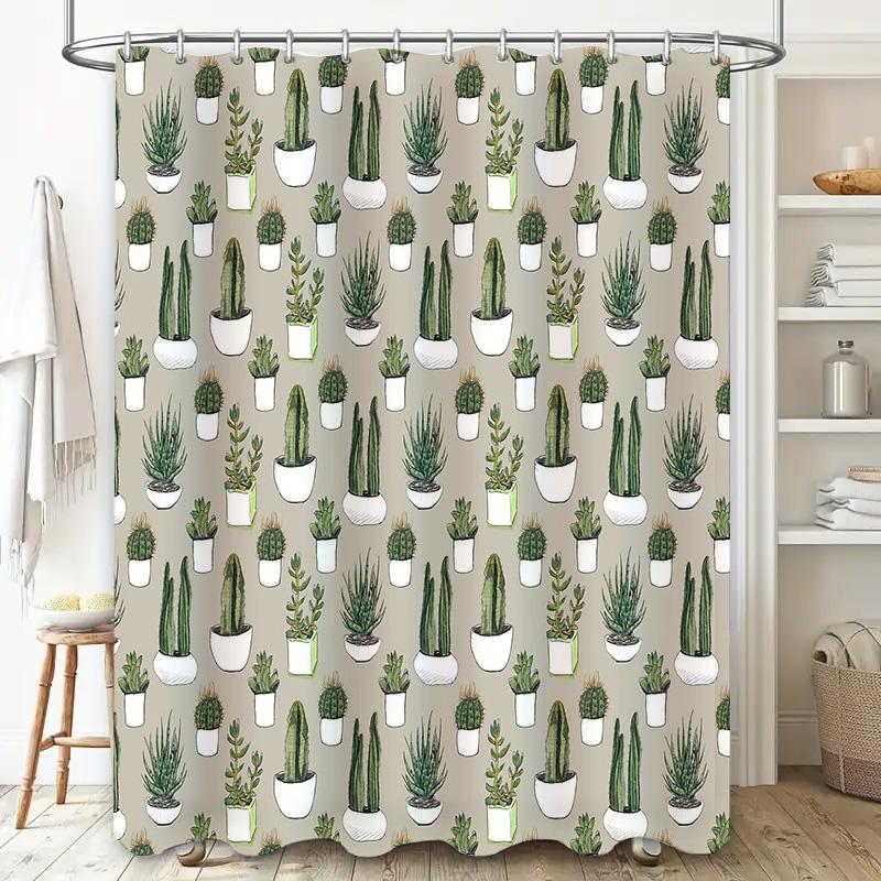 Cactus Shower Curtain Desert Botanical Plants Pattern Bathroom Decor Waterproof Liner Vintage Farmhouse Style Home Textile