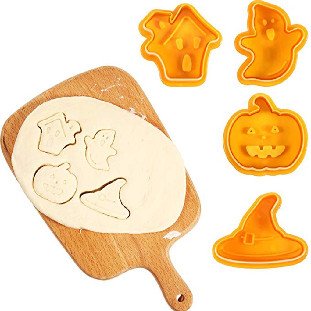 1 Set Biscuit Molds Lovely Halloween Themed Party Supplies Plastic Embossed Mould Special-shaped Easy To Clean Cookie Cutter