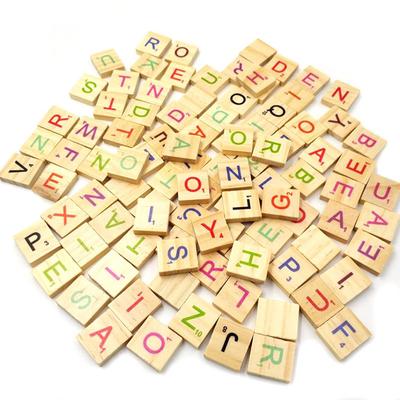 100 Stück Holzbuchstaben, Alphabet, Scrabble, Zahlen, englische Wörter, Lernspielzeug für Kinder