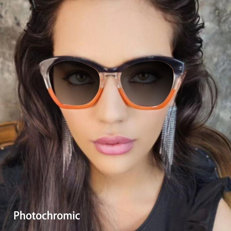 Luxury Brand Design Anti Blue Light Large Women  Patchwork Color Frame Photochromic Hyperopia Glasses Personalized +100~+600