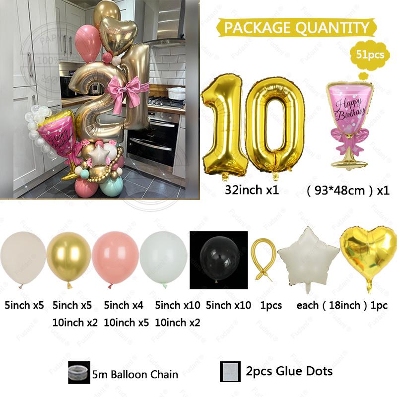 32-inch Gold Digital Foil Balloon Set Wine Glass Love Pentagram Balloon Boy Girl Birthday Party Decor Supplies Baby Shower 2025