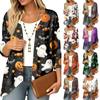 Cardigan Léger Décontracté Coupe Ample à Manches 3/4 pour Femme avec Impression Halloween pour les Fêtes