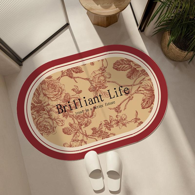 Diatom mud light luxury retro sketch wind cushion bathroom floor mat toilet absorbent foot pad toilet door carpet