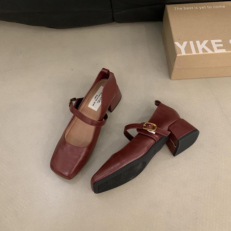 

Весенние туфли Мэри Джейн с квадратным носком на толстом каблуке Элегантные женские туфли для активного отдыха Zapatos De Mujer 35 красный