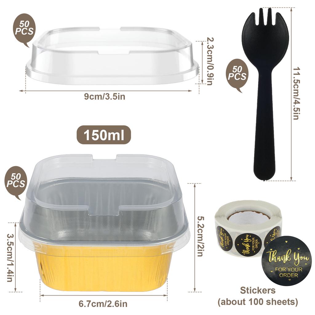 50Pcs Mini Baking Cups Aluminium Foil Cake Pans with Lids Spoons Cupcake Cups Muffin Liners Wedding Christmas Gatherings Parties