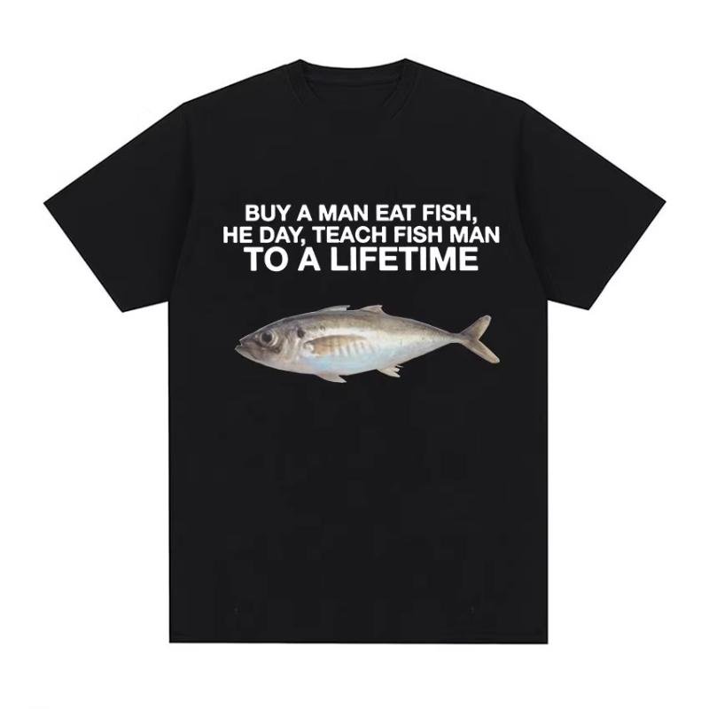 Funny Fish Diagram Meme Graphic T Shirt Unisex Women Retro High Quality Fashion Tshirts Tops Casual Cotton Oversized Tshirt