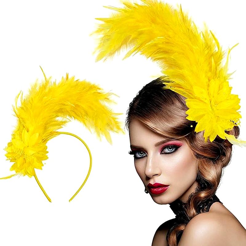 Women'S Feather Fascinator Colored Headband Hair Accessories For Women Tea Party Stage Performance Headpiece