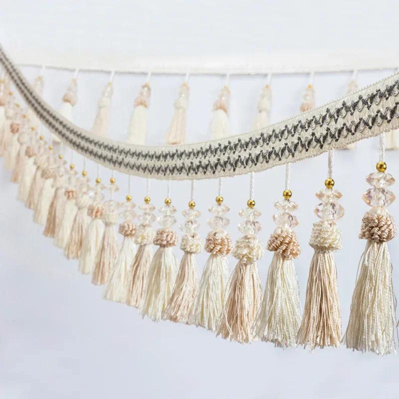 Lace Tassel Fringe Trim with Crystal Embellishment 1-5M Ribbon for Sewing Curtains Cushions Upholstery Diy Craft Decoration