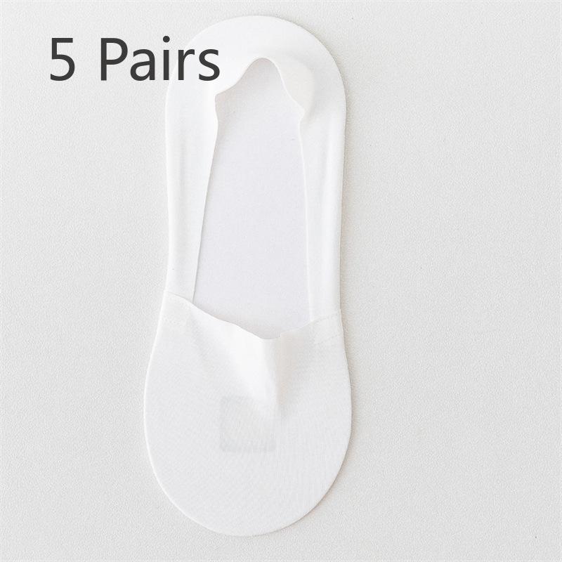 5 Pairs Boat Socks Men's and Women's Summer Ice Silk with Invisible Boat Socks Summer Silicone Non-slip Socks