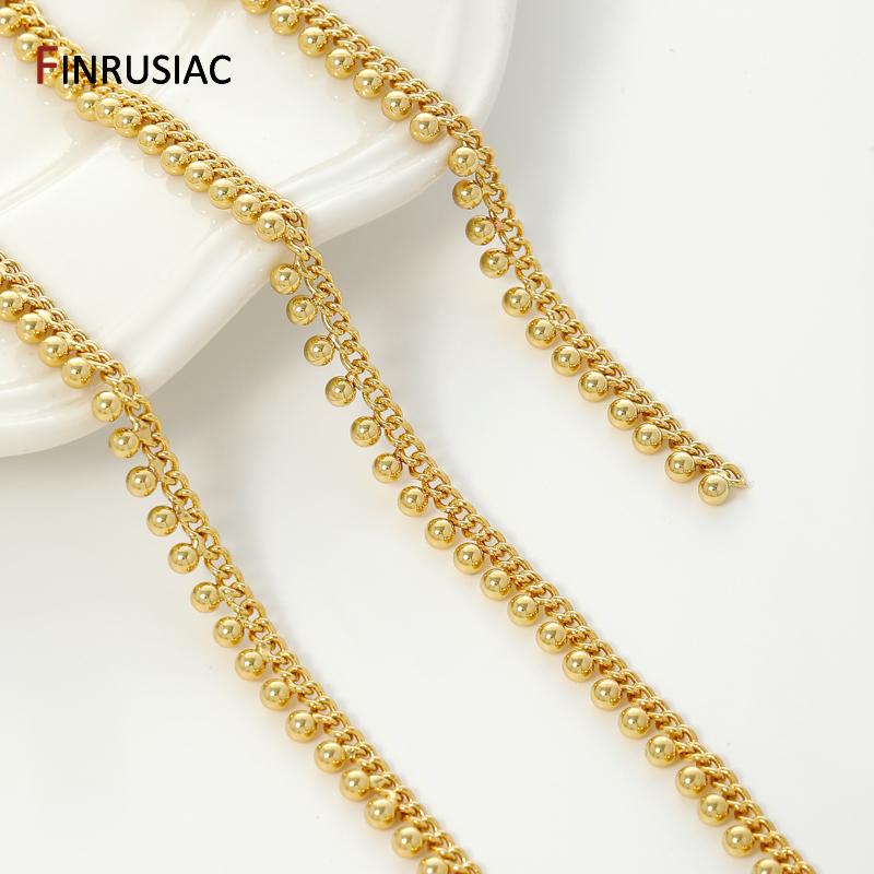 18K Gold Plated Brass Beaded Link Chain For Jewelry,3mm Bead Curb Chain for DIY Necklaces Bracelet Making Accessories