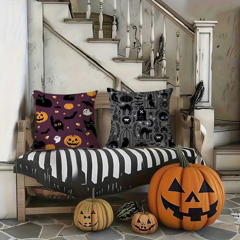 Halloween Witch Hat Pillow Case Holiday Horror Atmosphere Short Plush Double-Sided Printing Home Cushion Cover