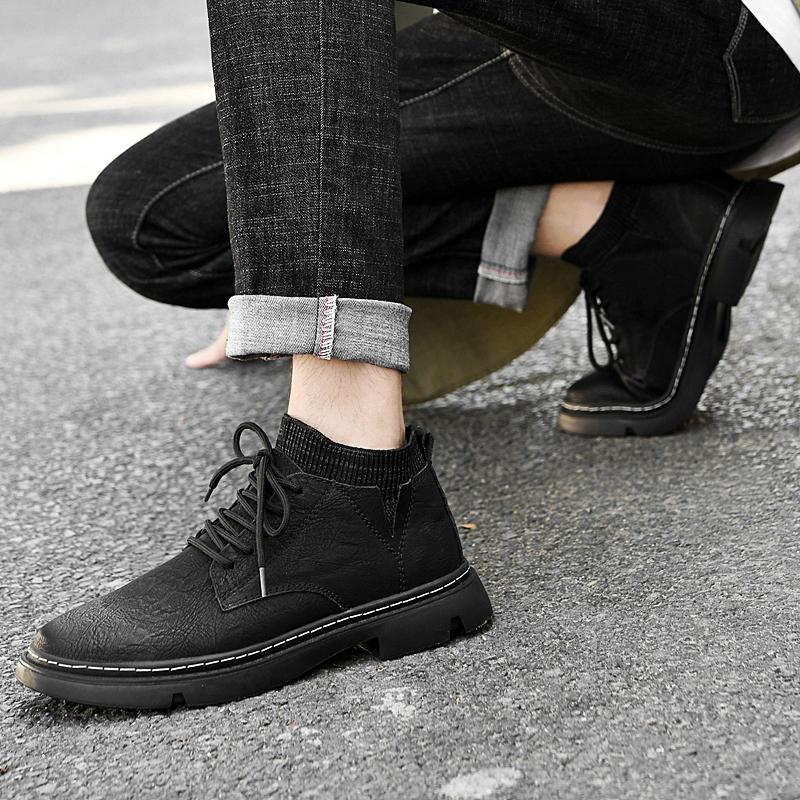 Fashion Outdoor Leather Men Shoes Ankle Boots Autumn Winter Elevator Shoes Non-slip Casual Hiking Travel Shoes Daily Optional Warm Plush