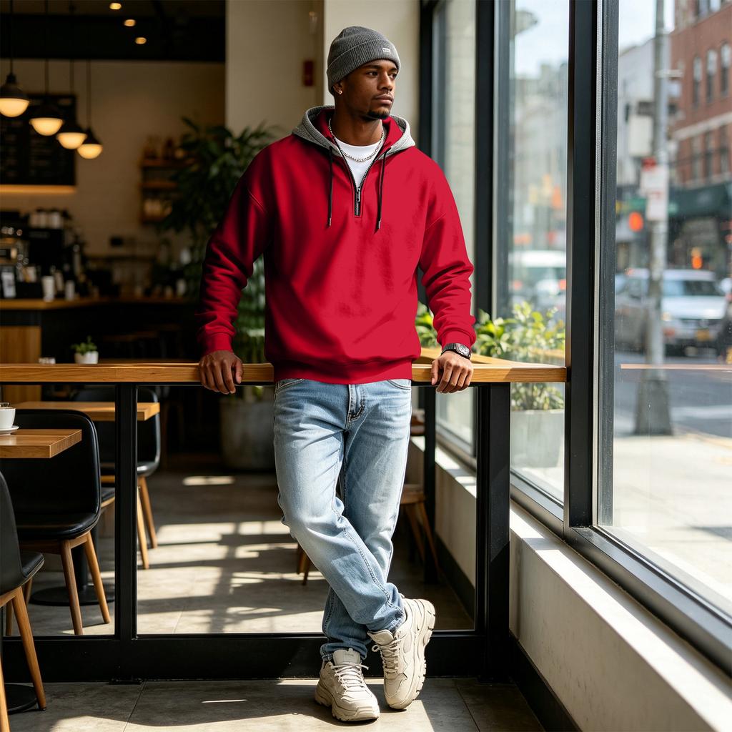 Men's -Lined Zip-Up Hooded Sweatshirt Loose Fit Casual Long Sleeve