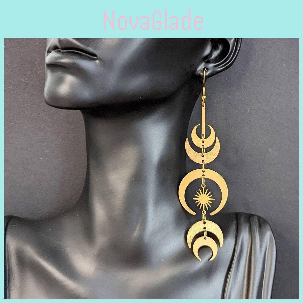 Moonphase Declaration Earrings With Geometric Alloy Design For Women Fall