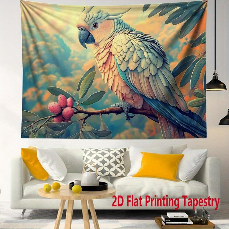 Vibrant Cockatoo Parrot Tapestry Tropical Bird on Branch Wall Hanging Aesthetic Nature Room Decor suitable for use bars party