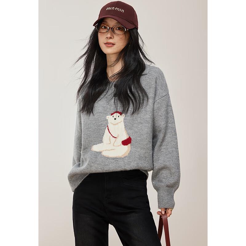 VICTORIA&VERA Women's Backpack Bear Polo Knit Sweater