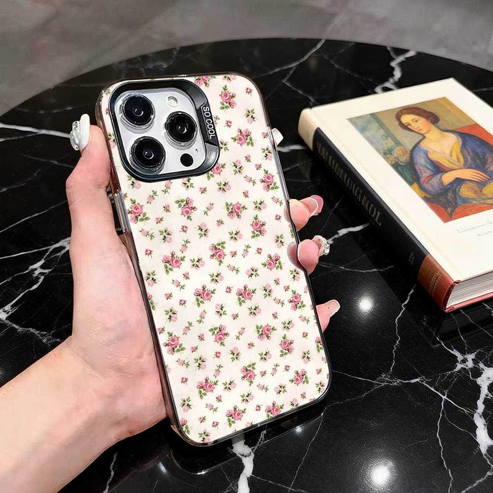 

Vintage Flower Phone Case For iPhone 17,16,15,14,13,12,11 Plus,Pro Max,XS,Colorful Silver Black Cover iPhone17