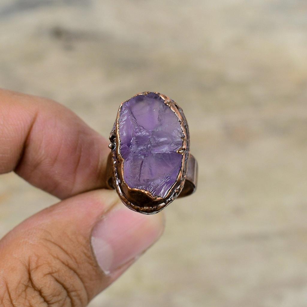 Afrikanischer Amethyst Rohring Elektrogeformter Kupferring Verstellbare Ringe Handgefertigter Elektrogeformter Schmuck Edelsteinringe Geschenk für besondere Anlässe