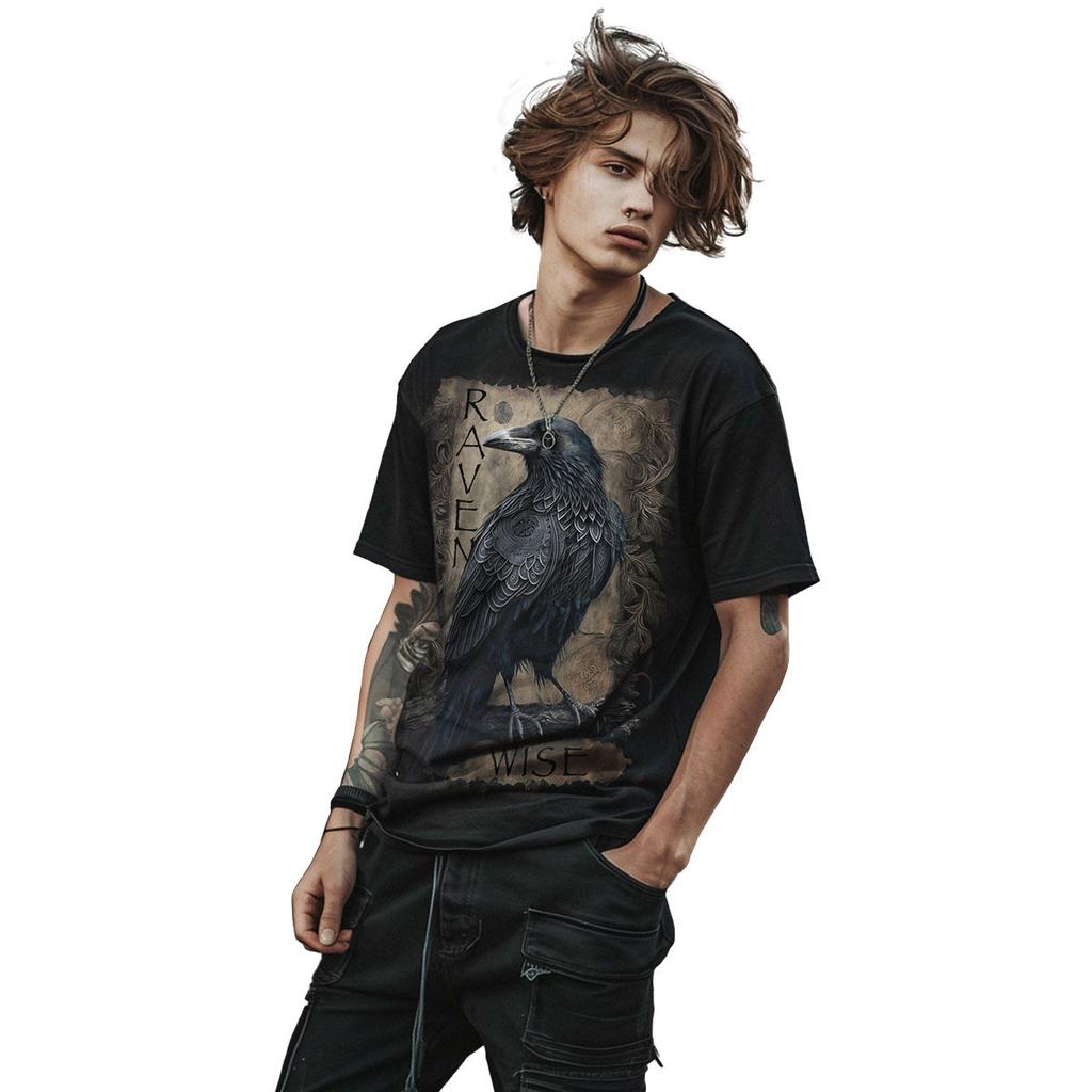 Spiral Direct Unisex Adult Raven Wise Back Print T-Shirt