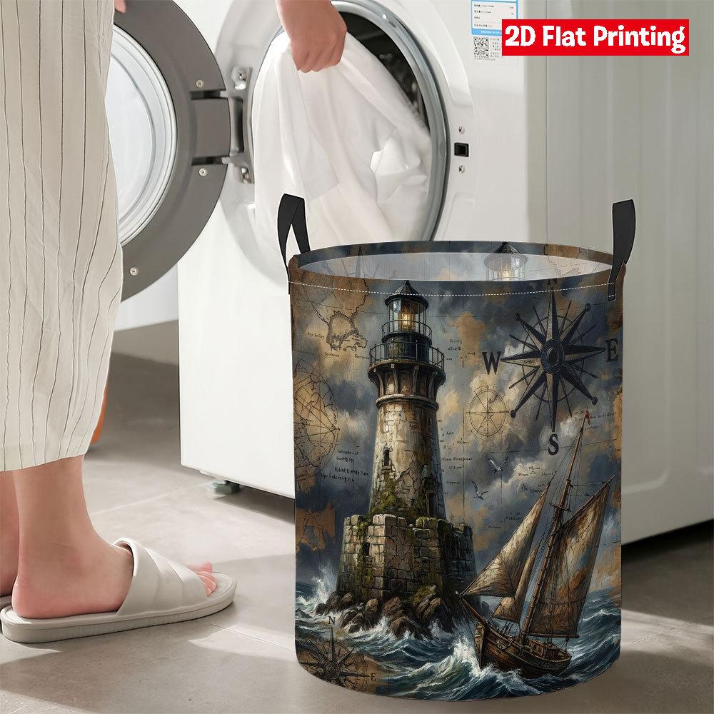 Collapsible Laundry Basket Large Round Waterproof Fabric Hamper Dirty Clothes Storage Bin Toy Organizer with Handles