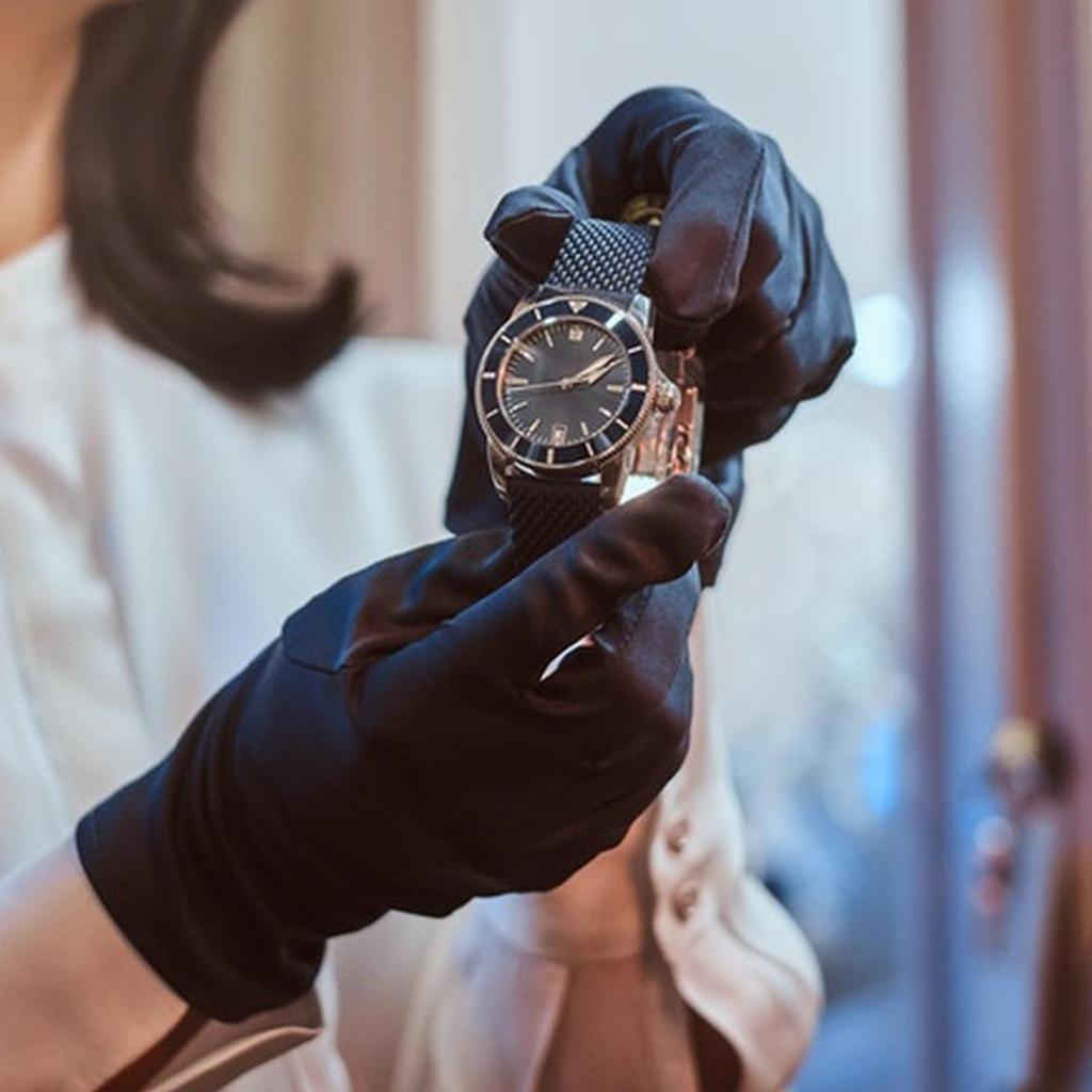 Guanti da gioielleria neri Morbidi alla moda per Etichetta Apprezzamento dei gioielli Controllo qualità Unisex Guanti da gioielleria