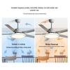 Modern Minimalist Ceiling Fan with Five Stainless Steel Blades, LED Light, Low Noise, and Frequency Conversion for Living Room or Dining Room.