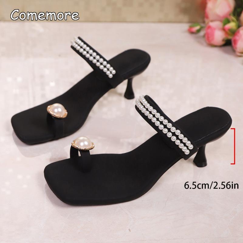 Fashion 2025 Summer New Square Head String Strap Sandals French Pearl Women's Fashion Outerwear Shoes High Heels Sandalias De Mujer