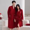 Couple Nightgown Women'S Spring And Autumn Pure Cotton Long-Sleeved Jujube Red Bathrobe Medium And Long Men'S Large Size Loungewear