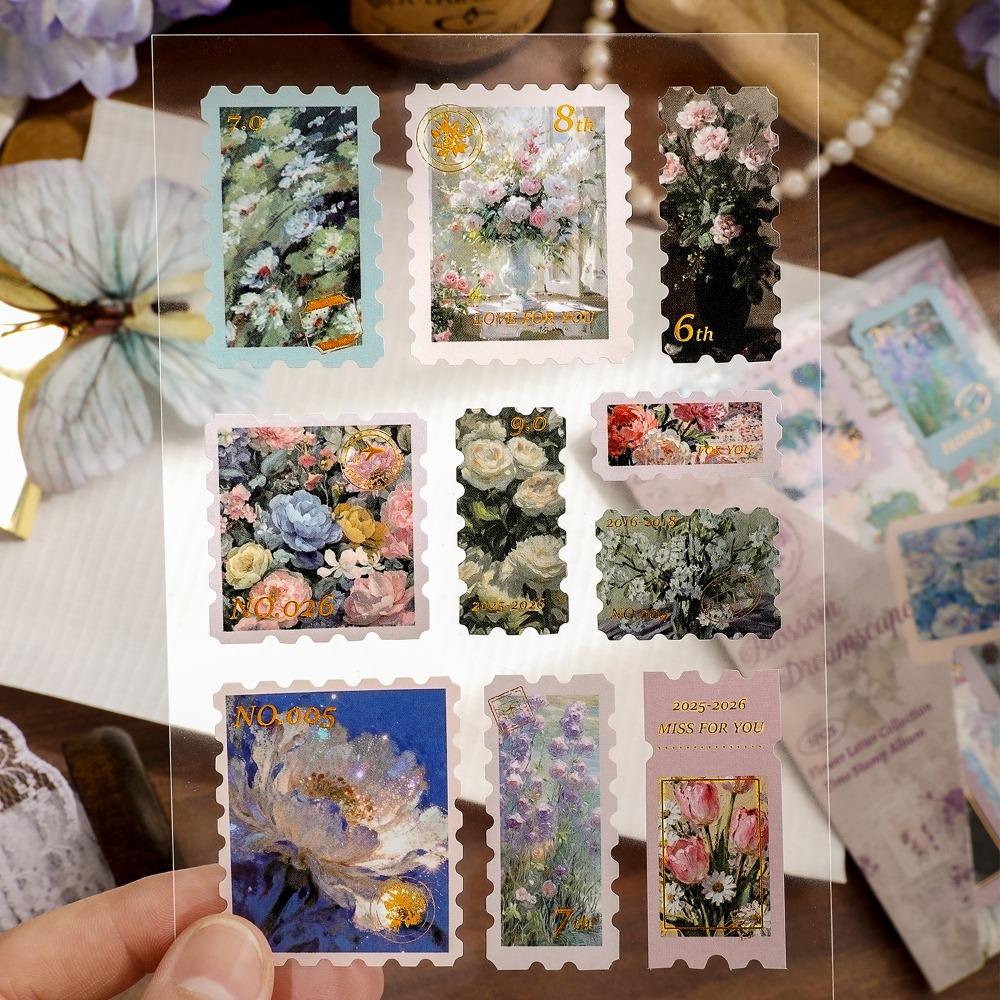 Retro Europäische Florale Buchstaben Zeit Sammlung Journal Aufkleber Goldfolien Abziehbilder für Scrapbook Vintage Handgemachte Bastelbedarf