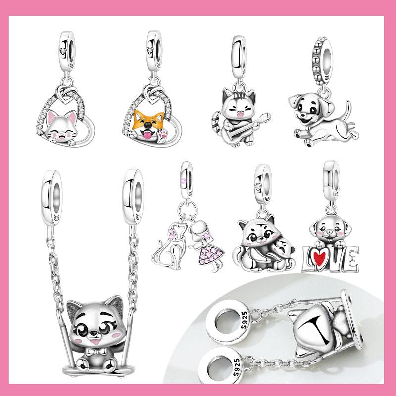 Copper Pet Series Puppy Loves The Owner And Swings The Kitten Charms Beads For Original Bracelet Woman Girl Jewelry