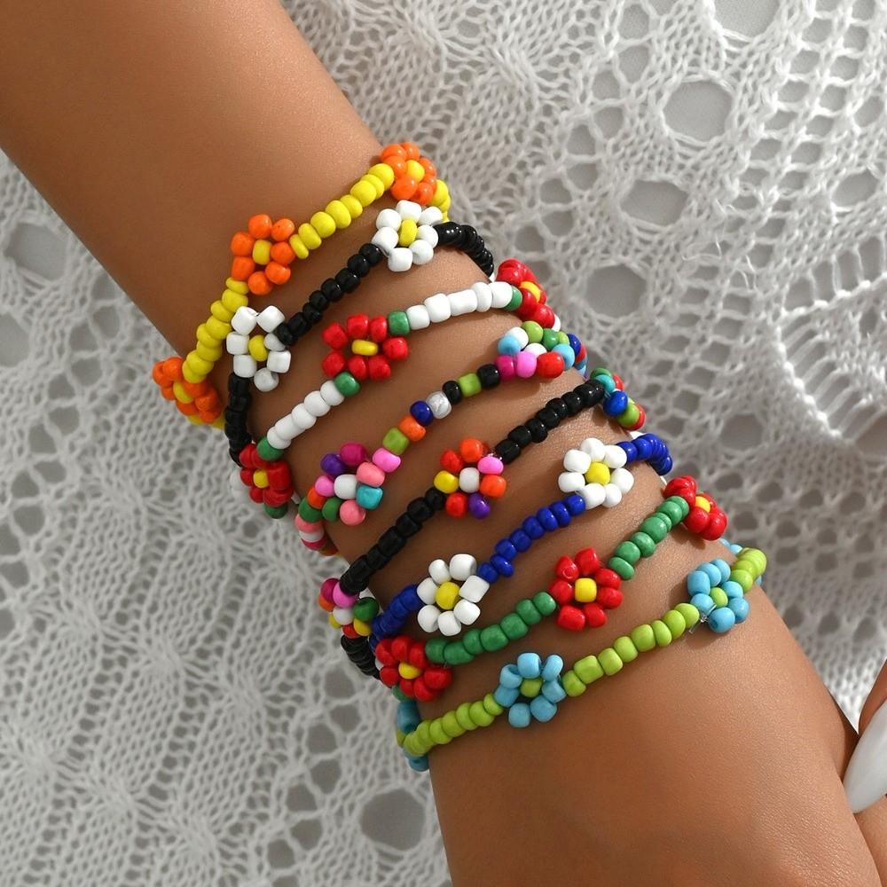 8pcs Bohemia Elastic Beaded Bracelet Multi Beaded Charms Bracelet Set  Summer