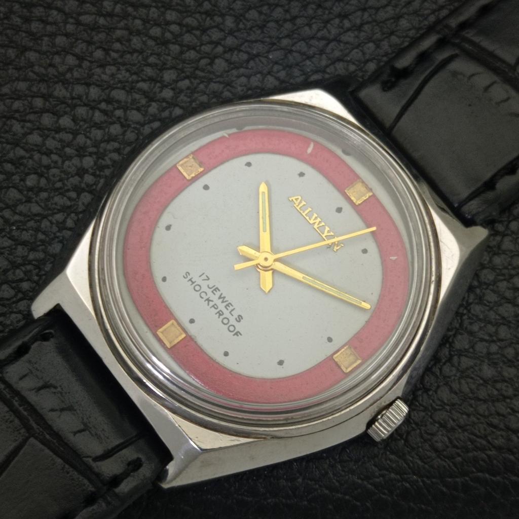 VINTAGE ALLWYN HANDAUFZUG 6300A INDIEN HERREN WEISSES ZIFFERBLATT UHR a703948-1