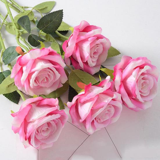 Artificial Rose Flower Realistic Long Stem Fake Silk Rose Bouquet for Party Home Wedding Centerpiece Office Table Decor