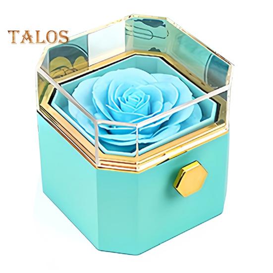 

Шкатулка для колец с выдвижным ящиком из консервированных роз. Портативный органайзер для украшений. Подарки на День матери и День святого Валентина. светло-синий