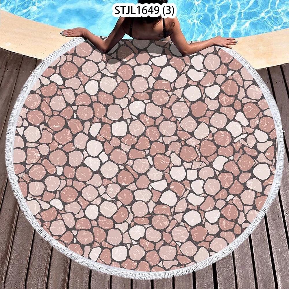 Summer Swimming Pool Marble Pattern Series Round Beach Towel Digital Printing Heat Transfer Beach Gym Seaside Bath Towel