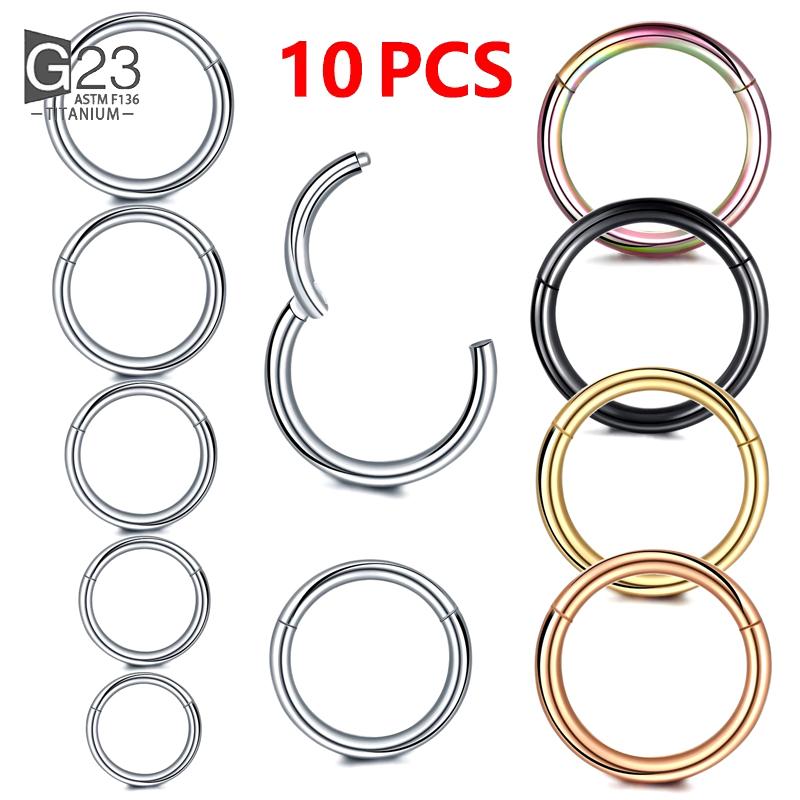 10Pcs ASTM F136 Titanium Hinged Hoop Nose Rings 20G 18G 16G Septum Ring Body Piercing Zircon Helix Cartilage Rook Earring
