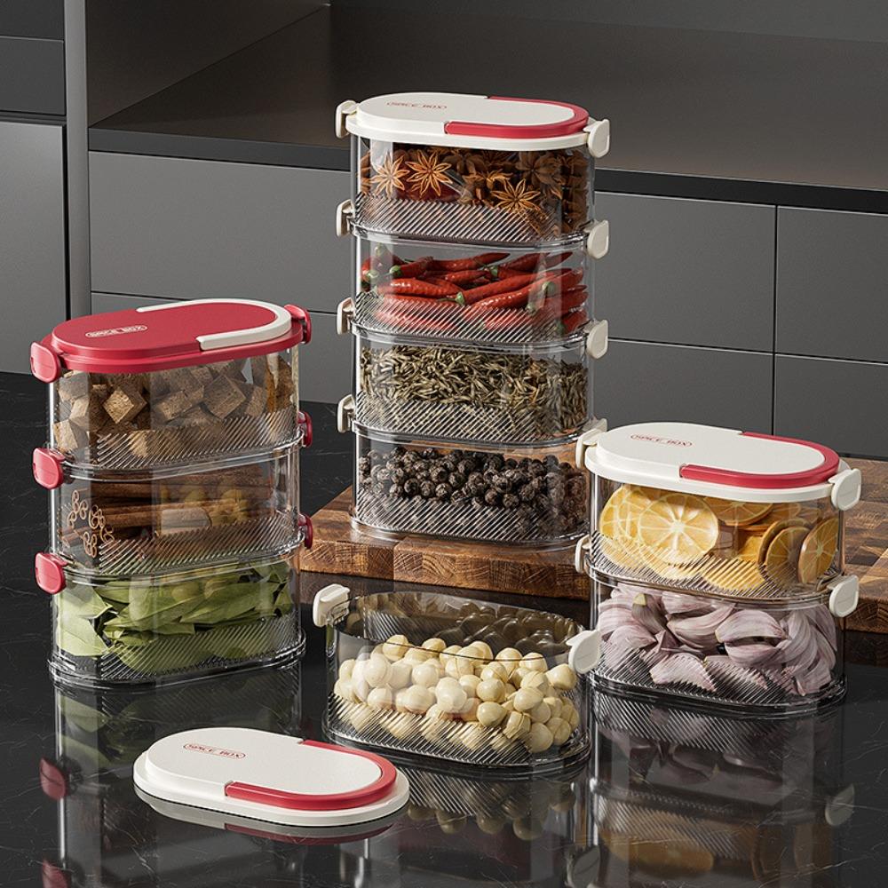 New Stackable Seasoning Box Set Space-saving Design Portable Storage Box Kitchen Dual Layer Sealed Box