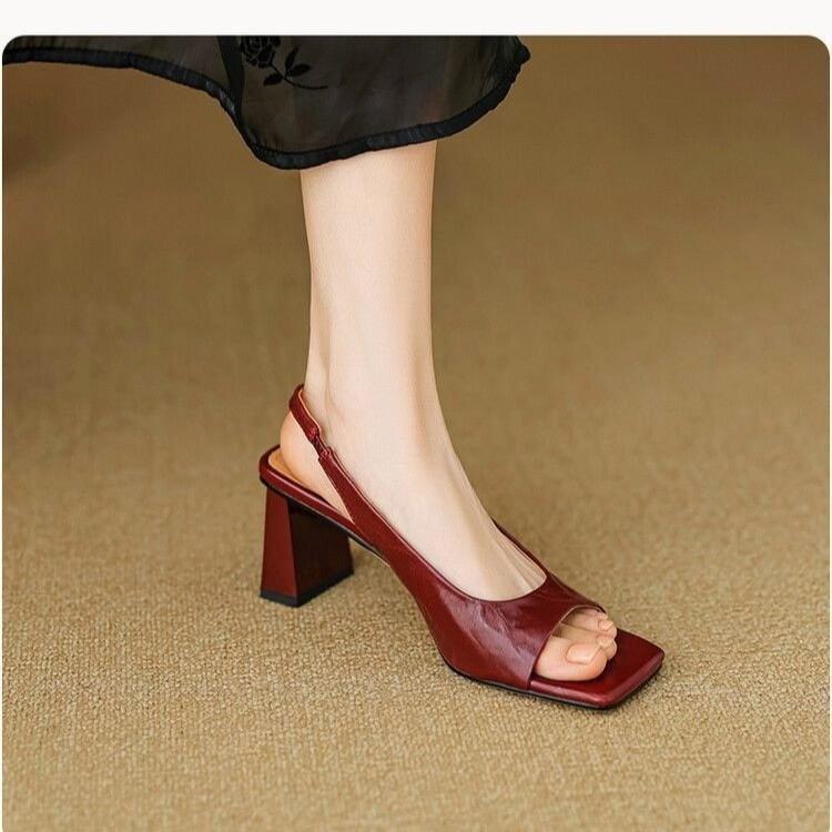 2025Summer New Sandals Chic Wine Red Leather Summer Shoes Formal Dress Slingback  Beige Sandalias Femininos Work Pumps
