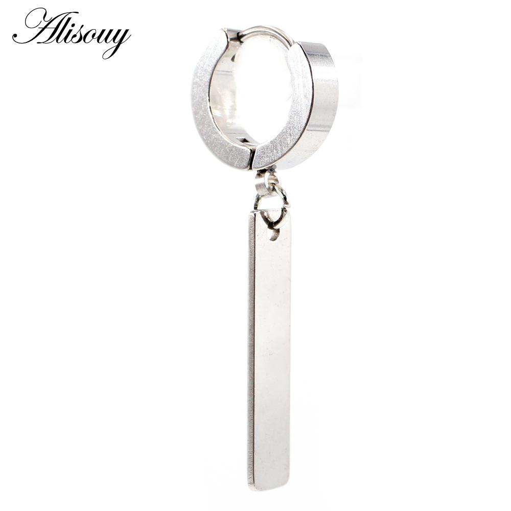 Alisouy 2PCS Stainless Steel Star Cross Snake Spike Skull Sword Blade Chain Feather Spider Dangle Women Men Huggie Hoop Earrings