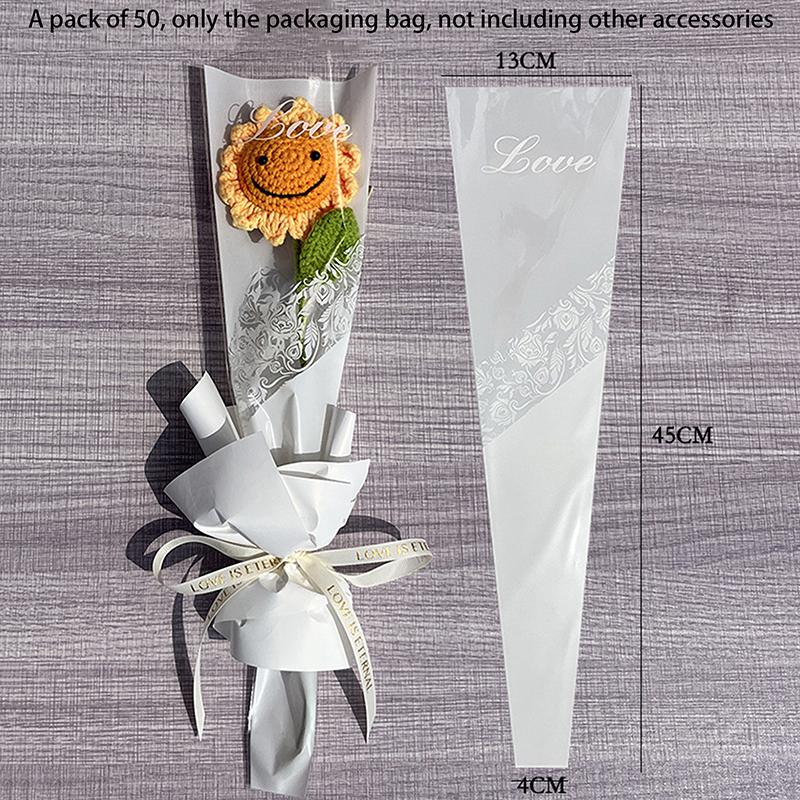 50Pcs Iridescent Single Rose Sleeves Diy Transparent Flower Wrapping Bag Floral Material Packaging Waterproof