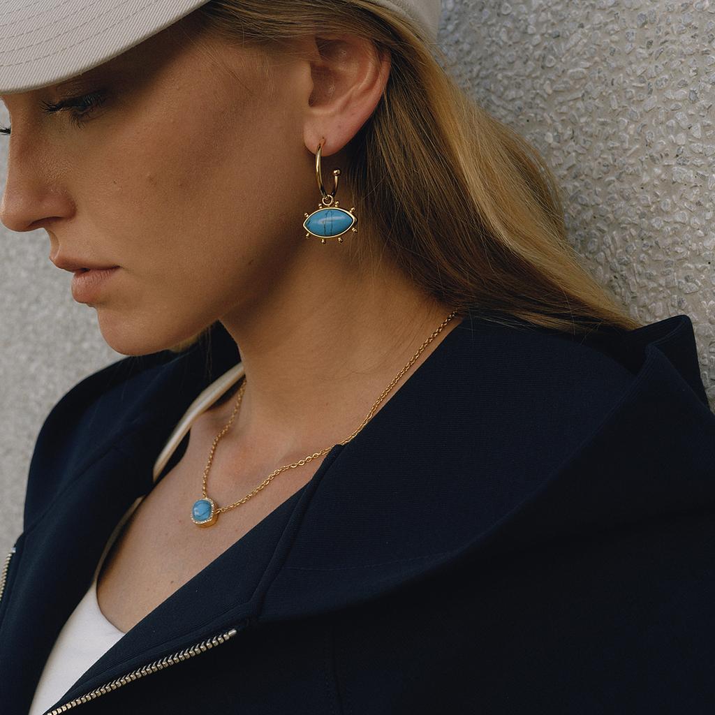 Youthway Blue Turquoise Evil Eye Pendant Necklace For Women  Gold Plated Stainless Steel Necklace Fashion Jewelry Girls Gift